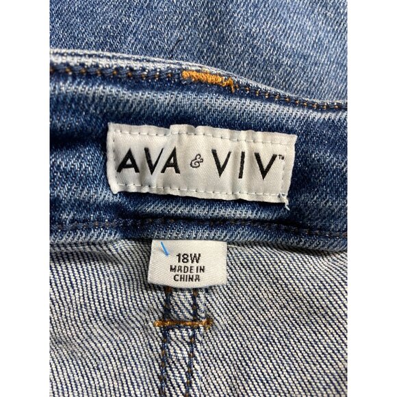 Ava  Viv Button Fly Denim Shorts 18W Blue Distressed Fringe Grunge Edgy Festival - Picture 3 of 7